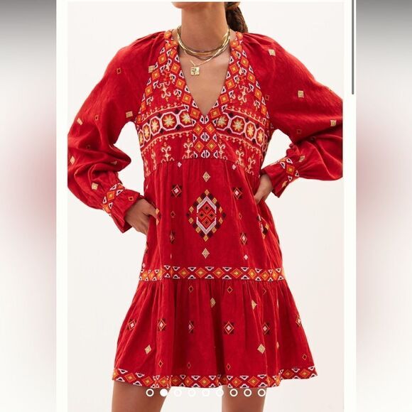 NWT Anthropologie Embroidered Tunic Mini Dress Red Motif XS - Picture 12 of 15